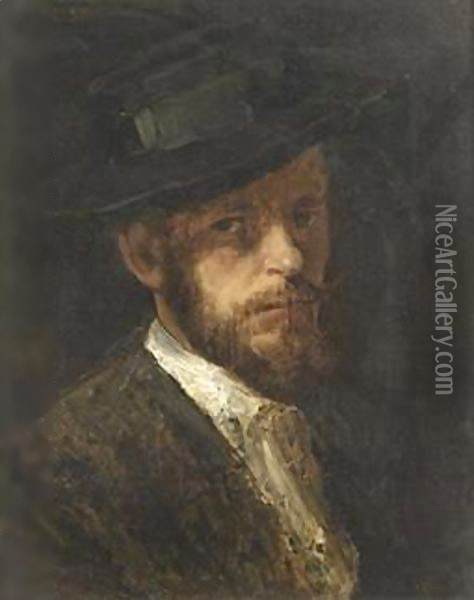 A Self Portrait Oil Painting - Wilhelm Leibl