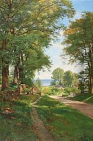 Children Playing On A Late Summer Day In Humlebaek Oil Painting - Carl Frederik Peder Aagaard
