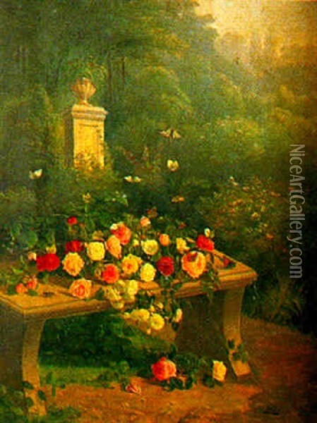 Roses Et Papillons Oil Painting - Paul Jean Pierre Gelibert