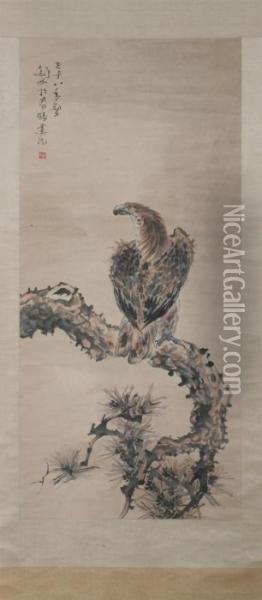 Eagle On A Pine Oil Painting - Gao Jian
