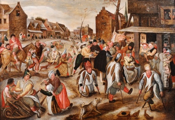 La Kermesse Des Fous Oil Painting - Marten van Cleve the Elder