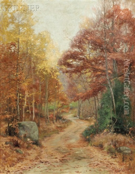 Path Through The Woods In Autumn Oil Painting - Jonas Joseph LaValley