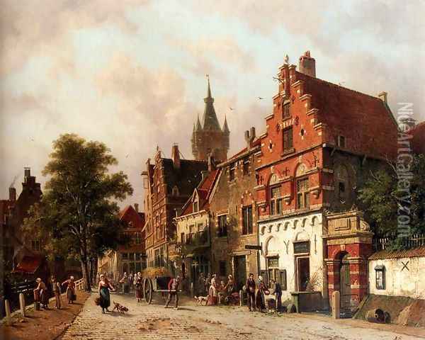A View In Delft Oil Painting - Adrianus Eversen