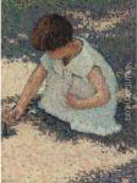 Jeune Fille Agenouillee Oil Painting - Henri Martin