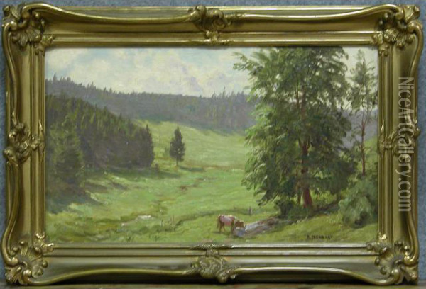 Paysage Du Haut-doubs: Vachea L'abreuvoir Oil Painting - Marie-Victor Emile Isenbart