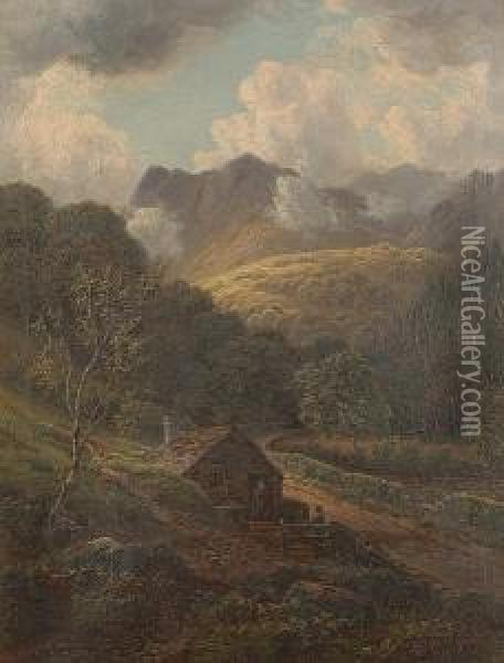 Noel Siabod, View Near Swallow Falls, Bettwsy Coed Oil Painting - Albert Dunnington