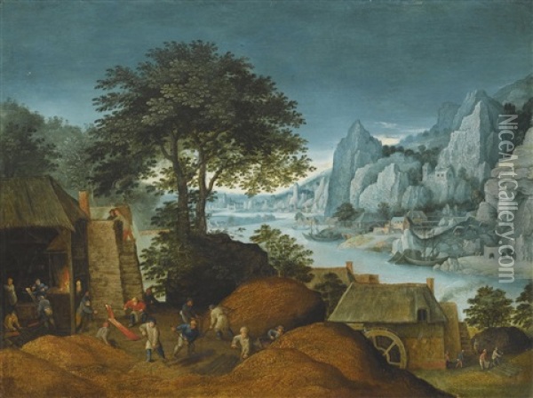 An Alpine Landscape With An Iron Foundry And Blast Furnace Oil Painting - Marten Ryckaert