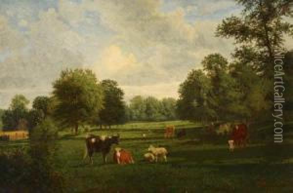 Cattle And Sheep In A Field Oil Painting - Peter Moran