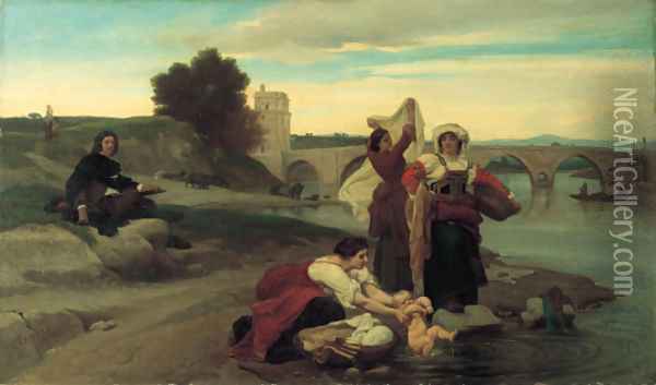 Puissin finding the subject for his Moses Oil Painting - Francois Leon Benouville
