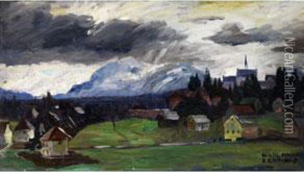 Ansicht Von Prien Am Chiemsee Bei Gewittrigem Wolkenhimmel Oil Painting - Hiasl Maier-Erding