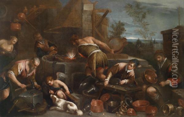 The Forge Of Vulcan Oil Painting - Jacopo Bassano (Jacopo da Ponte)