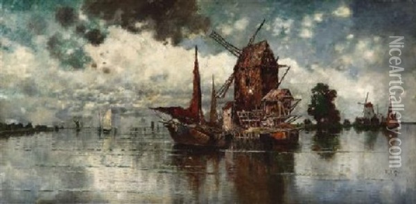 Alte Muhle Bei Dordrecht Oil Painting - Karl Heffner