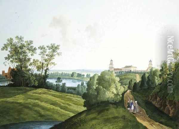 Landscape with a Farm in the Park in Tsarskoye Selo Oil Painting - Semen Fedorovich Shchedrin
