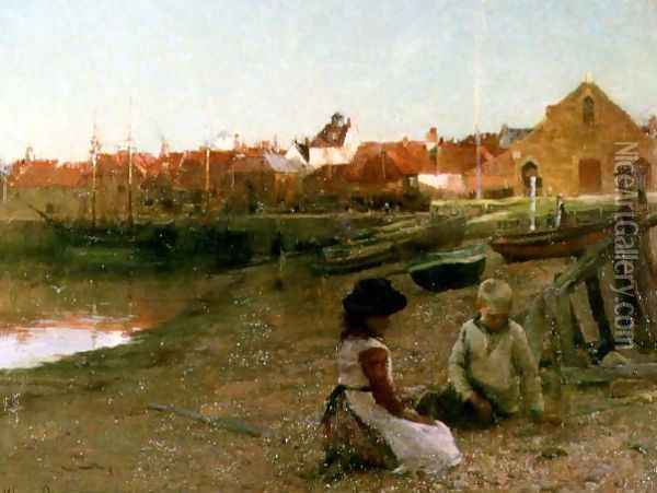 Playing on the Shingle, 1885 Oil Painting - Walter Frederick Osborne
