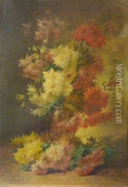Vase De Chrysanthemes Oil Painting - Emile Godchaux
