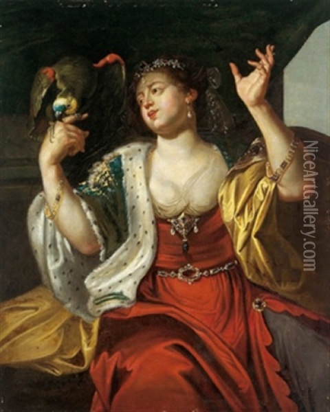 Dame Mit Einem Papagei: Allegorie Des Gefuhls Oil Painting - Abraham Janssens