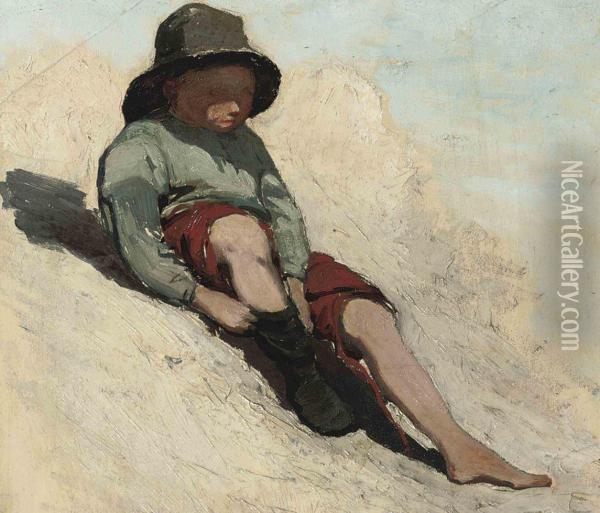 Little Boy In The Dunes Oil Painting - Matthijs Maris