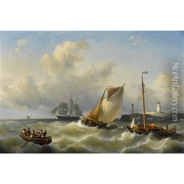 Schiffe Auf Sturmischer See Oil Painting - Nicolaas Riegen