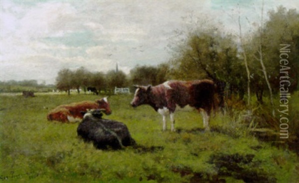 Dutch Pasture Oil Painting - Geo Poggenbeek