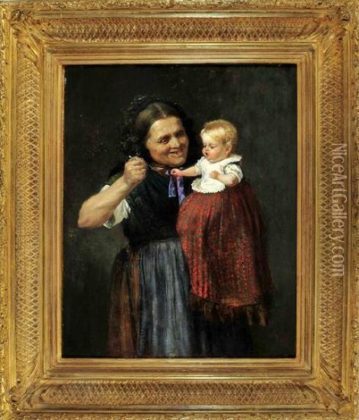 Die Grosmutter Futtert Ihren Enkel Oil Painting - Adolf Dressler