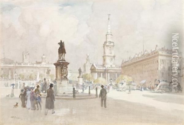View Of Trafalgar Square Oil Painting - Albert Henry Fullwood