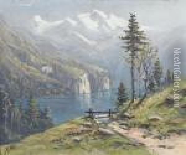 Lac Des Quatre Cantons Oil Painting - Albert H. Gos