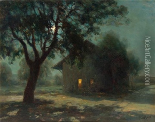 House In Moonlight Oil Painting - Francois Charles Cachoud