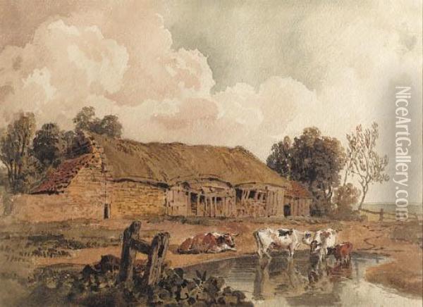 The Farm Pond Oil Painting - Peter de Wint