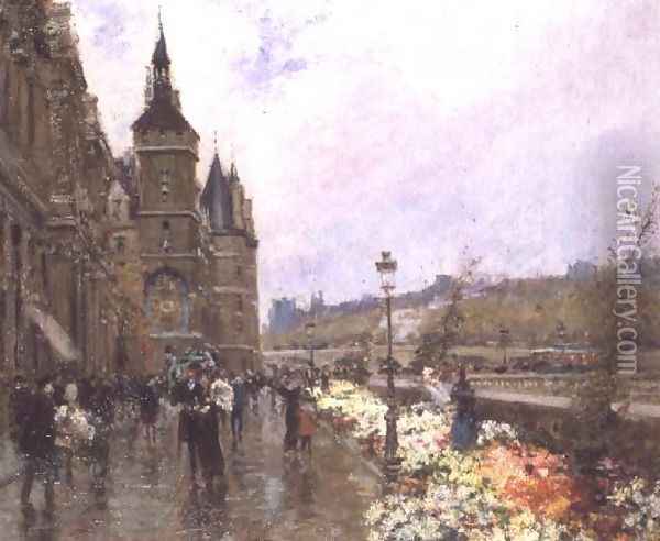 Flower Sellers by the Seine Oil Painting - Georges Stein