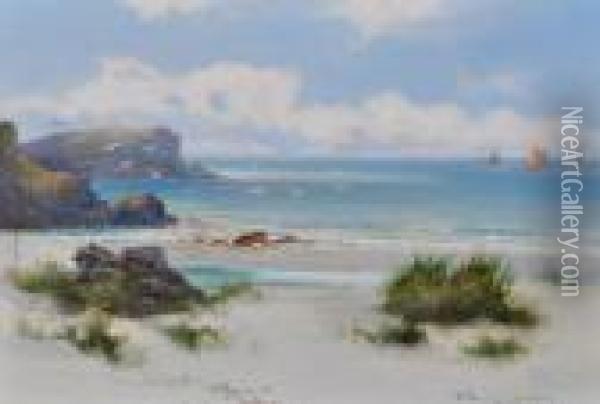 West Country Beach Scene Oil Painting - William Langley