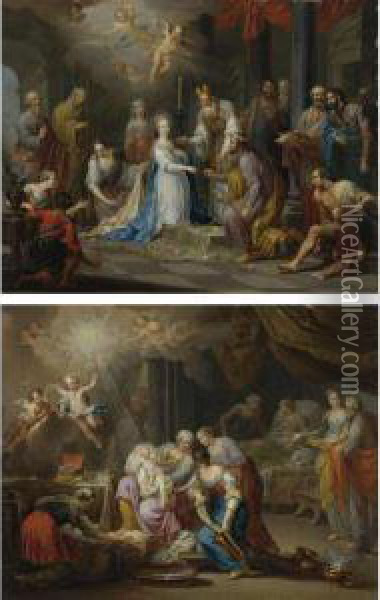 The Birth Of The Virgin; The Marriage Of The Virgin Oil Painting - Franz Christoph Janneck
