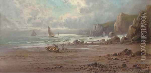 Fisherfolk on a beach Oil Painting - Sidney Yates Johnson