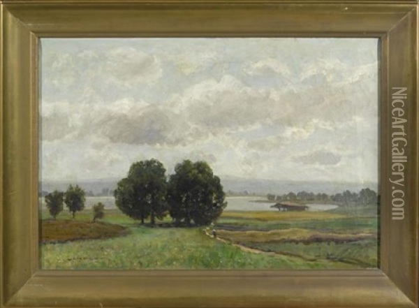Feldlandschaft Mit Einem See Im Hintergrund Oil Painting - Otto Gambert