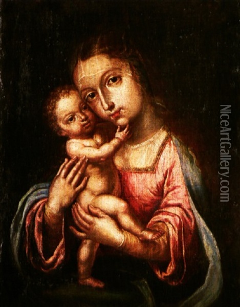 Virgen Con El Nino Oil Painting - Jose Risueno