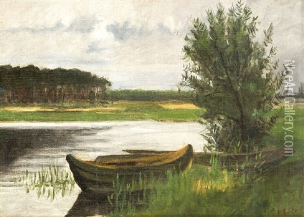 Boote Am Ufer Der Beke Oil Painting - Franz Bunke