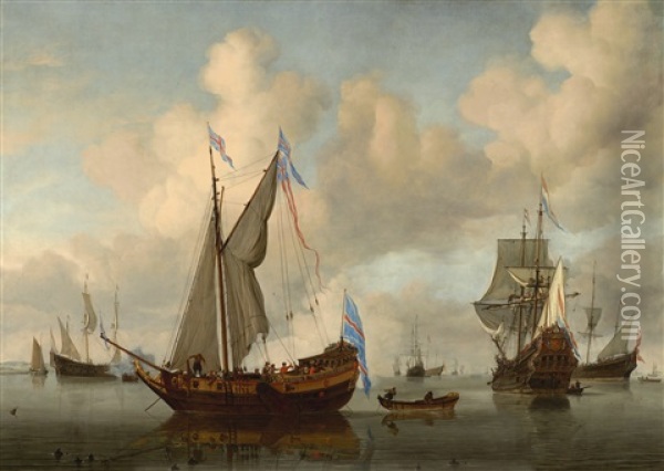 The English Royal Yacht Mary About To Fire A Salute Oil Painting - Willem van de Velde the Younger