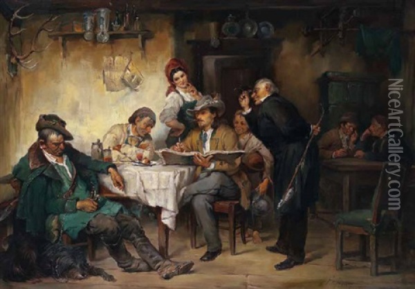 Ein Maler In Einer Wirtsstube Umgeben Von Zechern Oil Painting - Friedrich von Keller