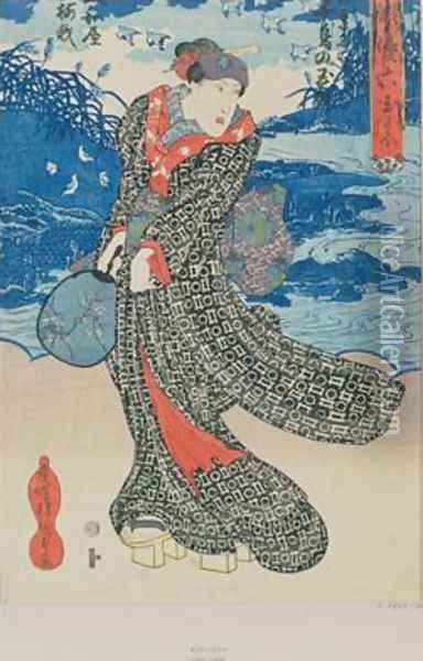 Japanese woman by the sea Oil Painting - Utagawa Kunisada