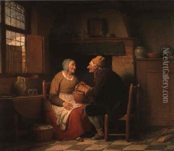 L'hiver Oil Painting - Ferdinand de Braekeleer the Elder