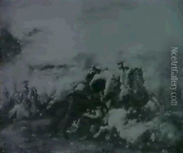 Seige Battles                                               (a Pair) Oil Painting - Jacques Courtois