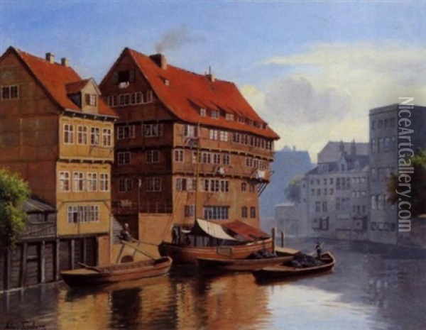 Kanlapartie In Hamburg Oil Painting - August Fischer