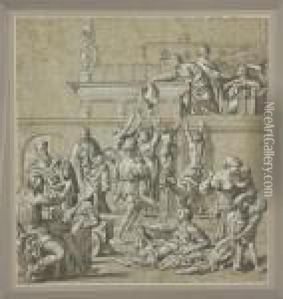 St. Cecilia Distributing Alms Oil Painting - Domenico Zampieri (Domenichino)
