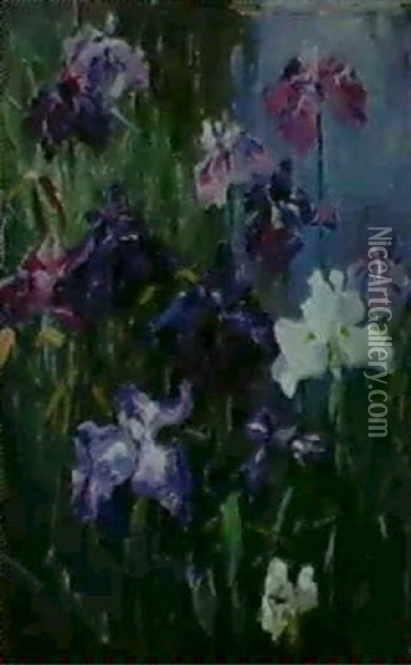 Japanische Schwertilien                                     (japanische Iris Am Wasser) Oil Painting - Alexander Max Koester