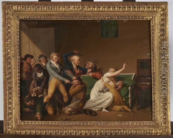 Scene Des Voleurs; Les Voleurs Arretes (2 Works) Oil Painting - Louis Leopold Boilly