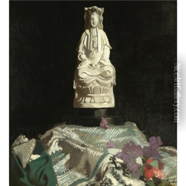 Still Life With Chinese Porcelain Figure Oil Painting - Sir William Orpen
