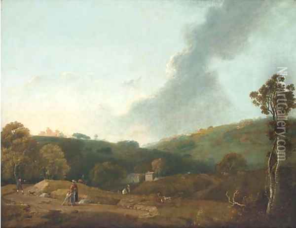 An Italianate landscape with figures Oil Painting - Richard Wilson