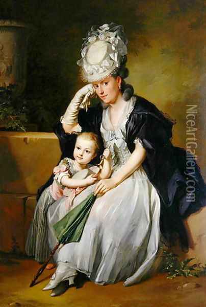 The Artists Second Wife and Son, 1780s Oil Painting - Anton Wilhelm Tischbein