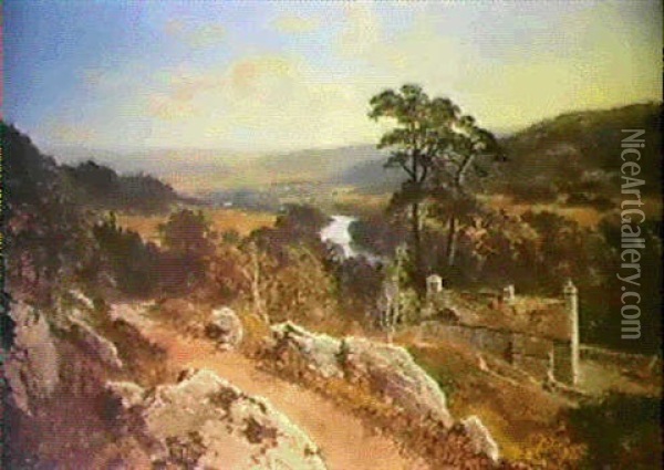 An Extensive River Landscape With A Stone Cottage In The    Foreground Oil Painting - Edward H. Niemann