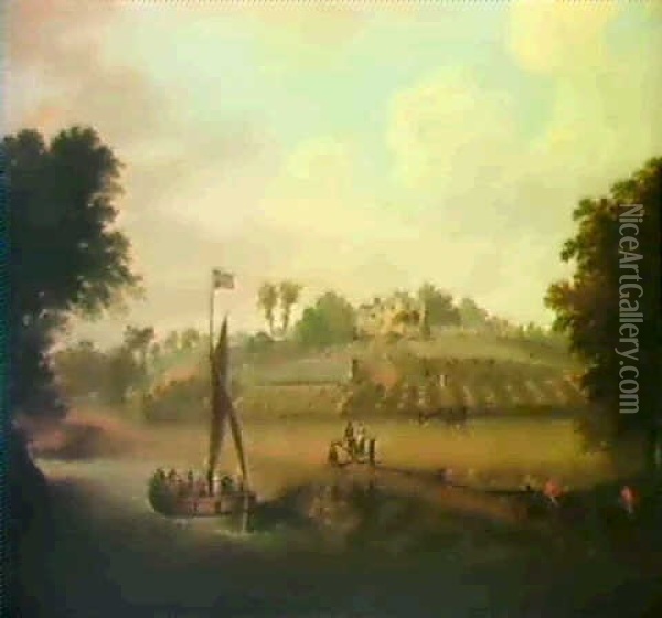 A View Of Irwell Bank, The Seat Of Joseph Clegg On The      River Irwell Oil Painting - Joseph Parry