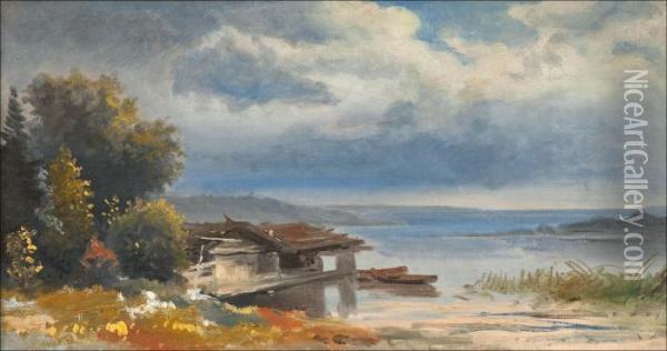 Veneita Laiturissa Oil Painting - Johan Knutson